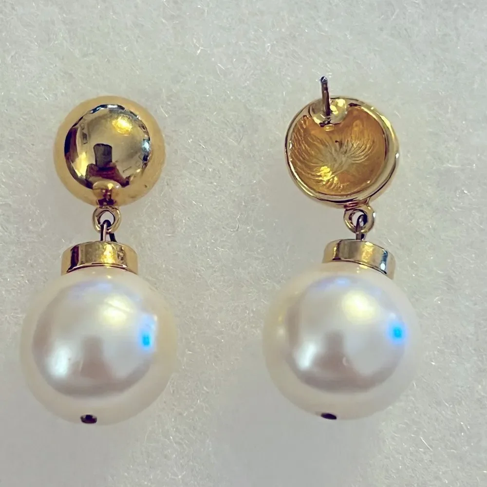 Vintage Gold Tone and Faux Pearl Dangle Earrings